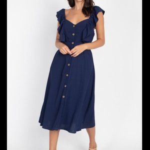 Cute Ruffle Midi Dress Featuring Buttons
